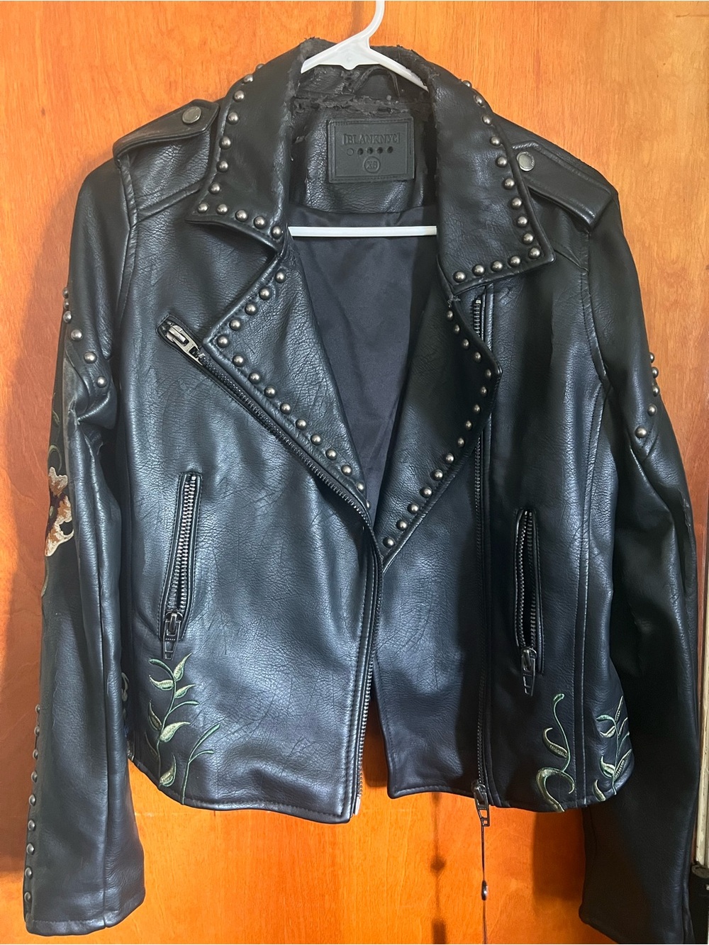 Blank NYC Black Faux Leather Jacket with Multicolor Floral Embroidery - Picture 2 of 9